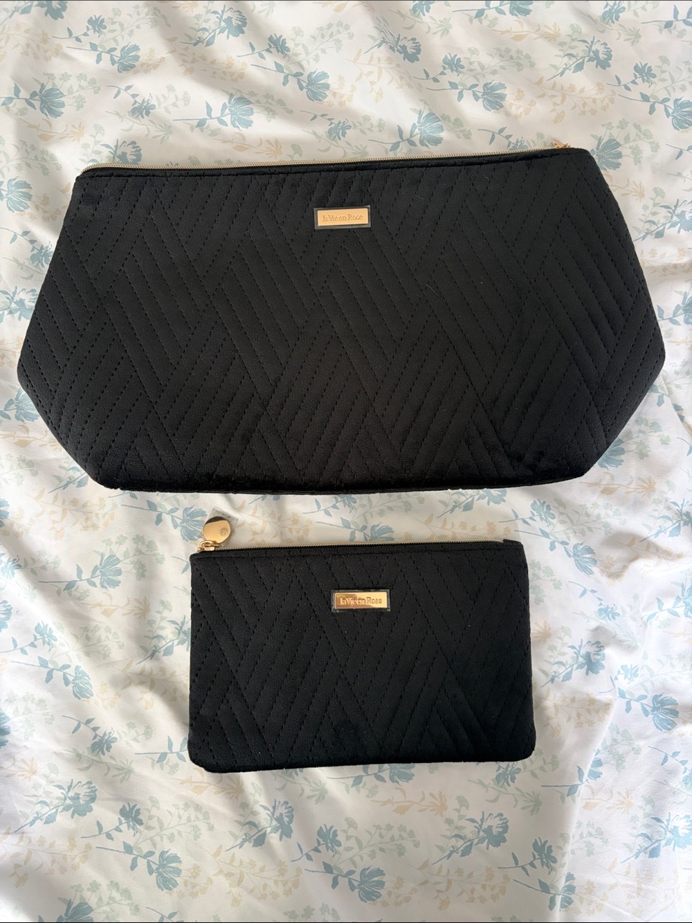Soft Quilted Black Cosmetic Pouch Set